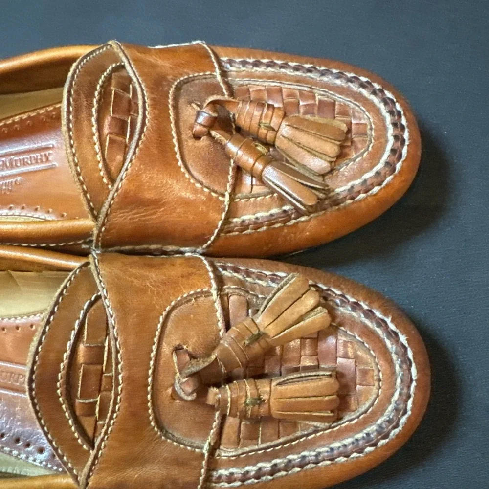 Johnston & Murphy Aristocraft Tassel Loafers Woven Tan Leather Men's 8.5D